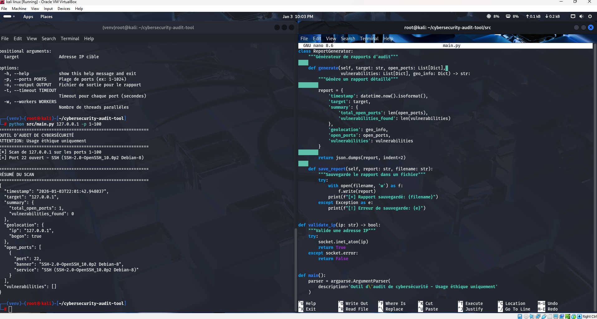 Initial port scan on localhost