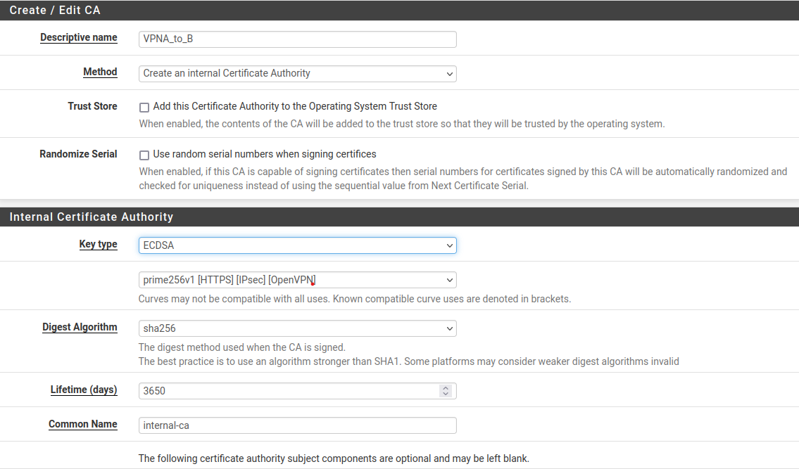 pfSense Certificate Authority creation for OpenVPN