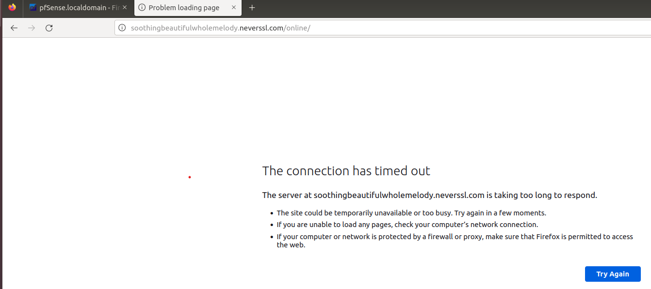 HTTP connection blocked — curl timeout from OPT2