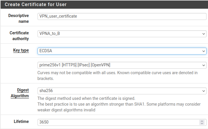 pfSense user certificate for VPN client auth