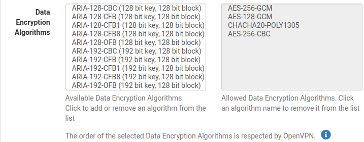 pfSense VPN data encryption configuration