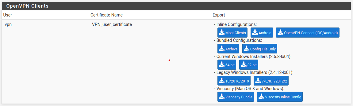 pfSense VPN client config file downloaded and ready