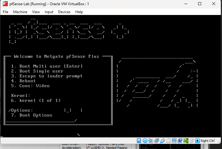 pfSense boot in VirtualBox lab